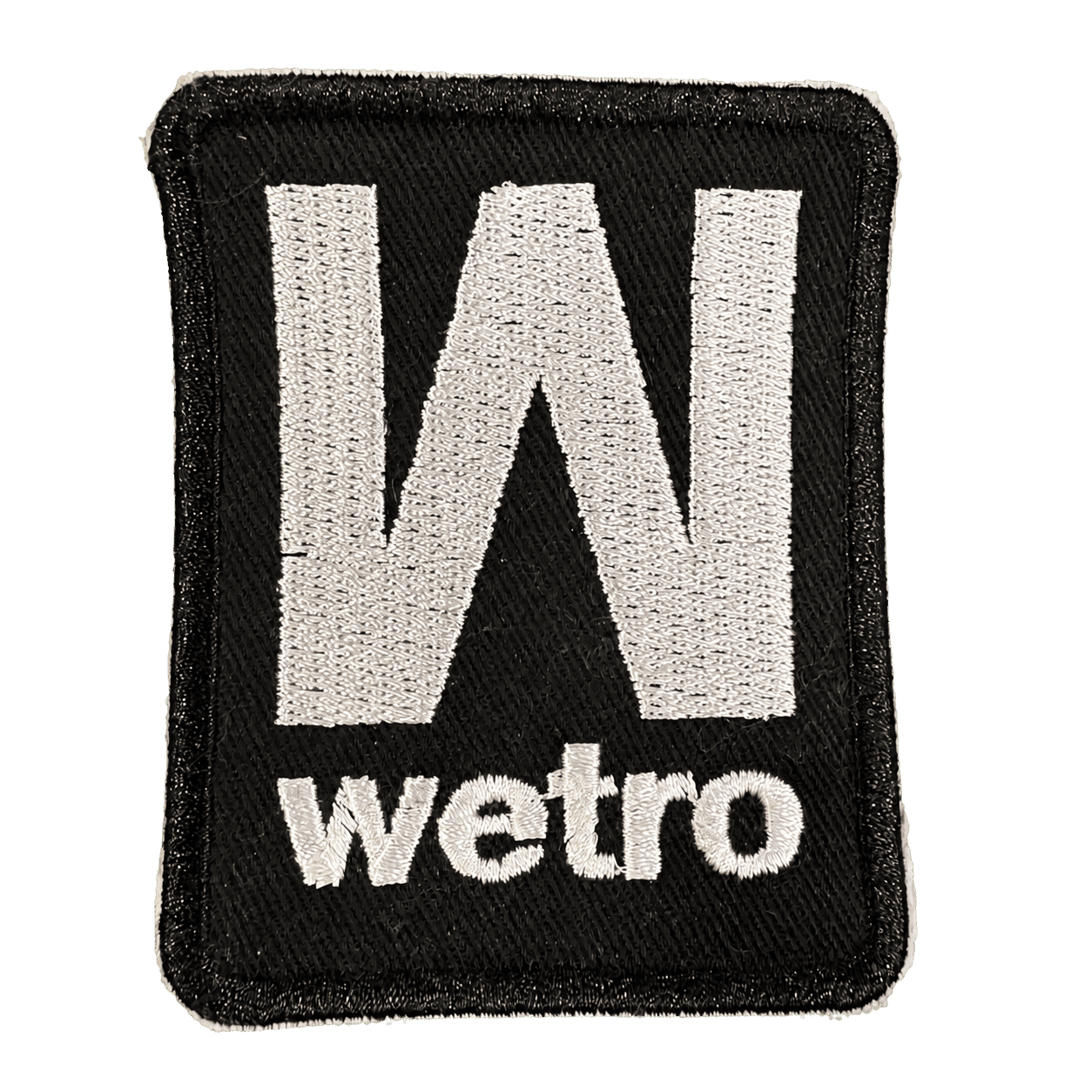 Black-and-white embroidered Wetro block logo patch