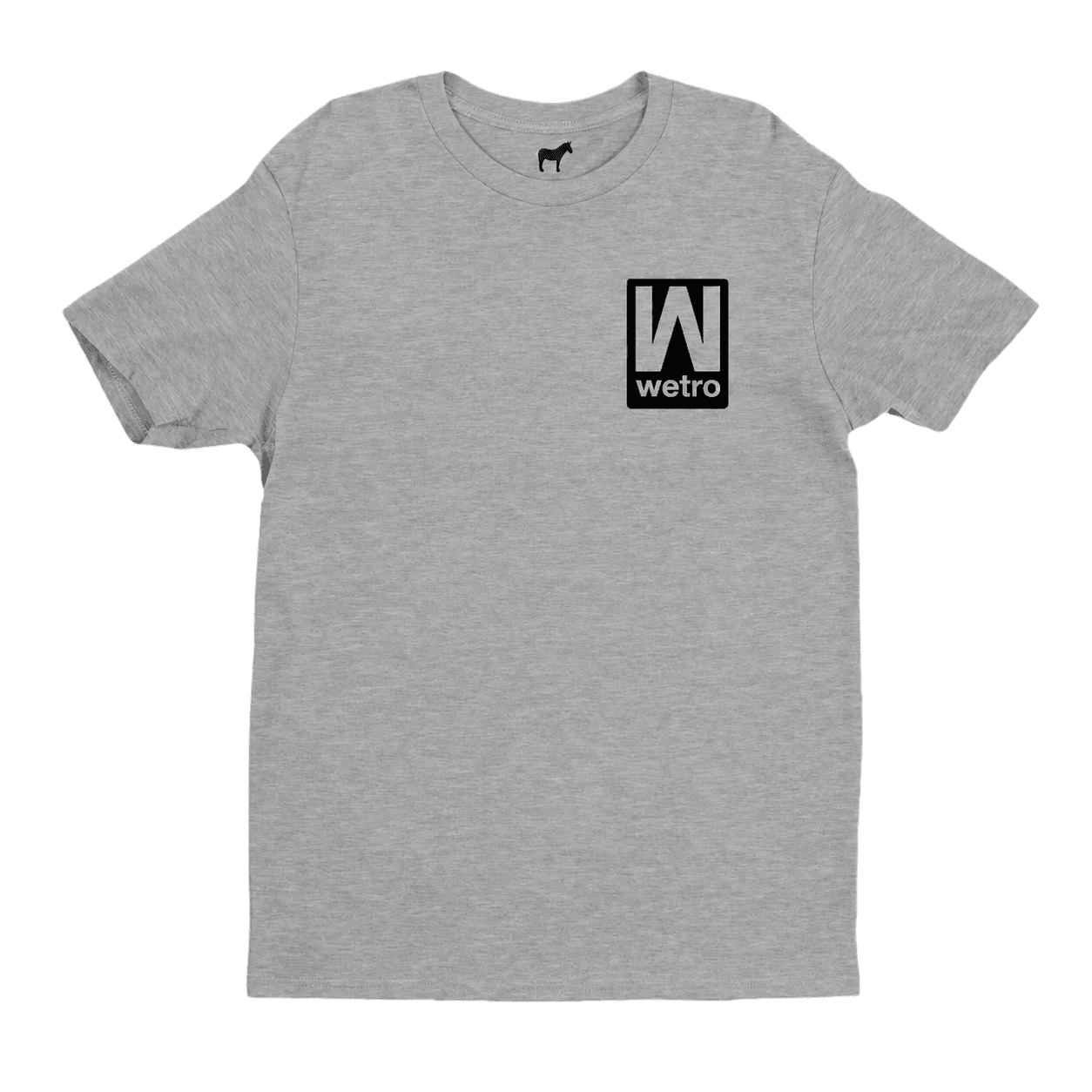 Heather-gray Wetro T-shirt with a black block logo at the left chest